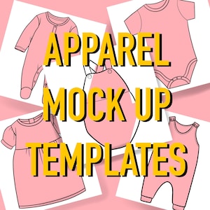 Set of 5 Mock up Baby/toddler clothing templates in PNG format, fabric design, clothing design, kids, pattern design, seamless pattern