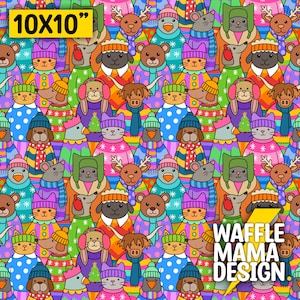 Non exclusive Winter animal Christmas doodle seamless pattern, digital file repeat pattern, christmas, 10 in x 10 inch RGB Xmas design image 2