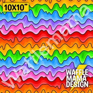 May include: A 10x10 inch digital design featuring a rainbow pattern of wavy lines. The lines are outlined in black and the background is white.