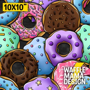 Non exclusive - Donut Shop Doodle -seamless pattern, digital file repeat pattern, 10 in x 10” RGB, junk food, snacks, doughnuts, sweet
