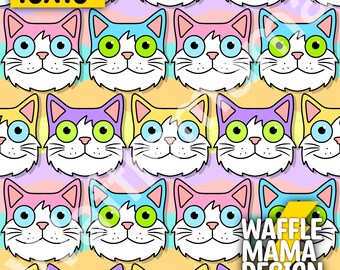 Non exclusive - Set of 2 Rainbow cats -seamless pattern, digital file repeat pattern, 10 in x 10” RGB, cats, kittens, cat lovers, cute