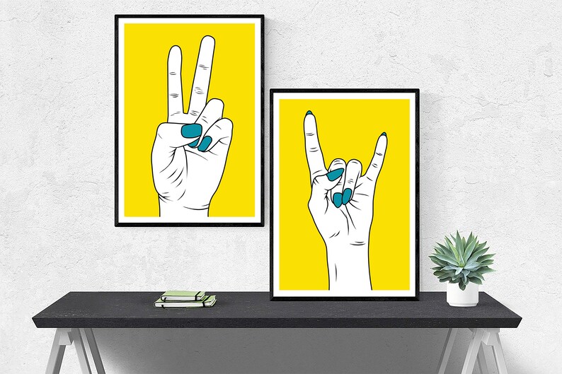 Devil Horns Hand & Peace Sign Twin Prints A4 or A5 Art Print Etsy Canada