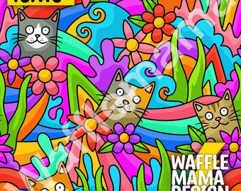 Não exclusivo - Kitty cat Doodle - padrão sem costura, arquivo digital para padrão de repetição, 10 x 10 polegadas, gatos, chita, fofo