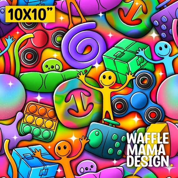 Non exclusive - Fidget Toys Doodle -seamless pattern, digital file for repeat pattern, 10 in x 10 inch RGB file, kids toys, sensory, cute