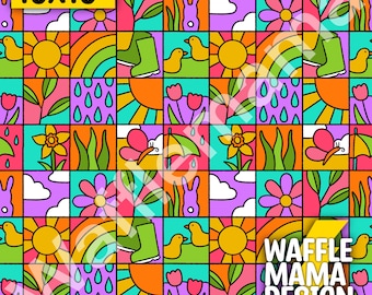 Non exclusive - Spring Squares -seamless pattern, digital file for repeat pattern, 10 in x 10 inch, weather, flowers, cute