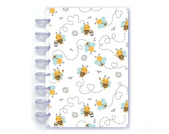 Discbound Junior Notebook Kit Gift Set in Cute Bees with lined notepaper and set of 8 plastic binding discs | Notebookily® N351