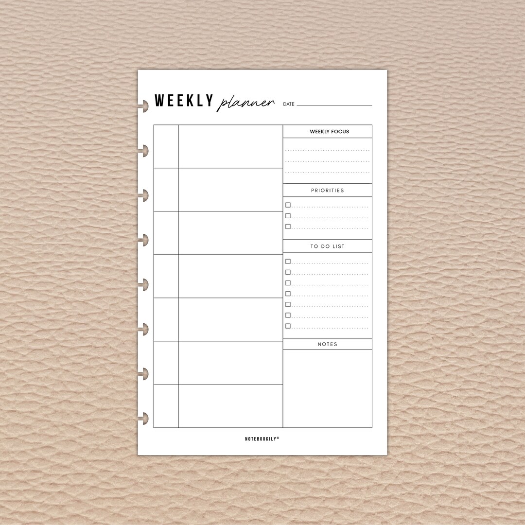 Undated Weekly Planner Inserts for Discbound Junior Half-letter ...