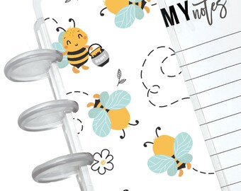 Cute Bees Discbound Page Finder Bookmark for planners and notebooks. Laminated yellow bees bookmark for disc-bound systems by Notebookily