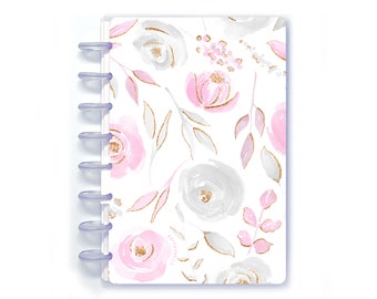 Watercolor Floral Junior Discbound Notebook Kit Gift Set with Lined Notepaper, Page Finder, and Frosted Discs | Notebookily® N275