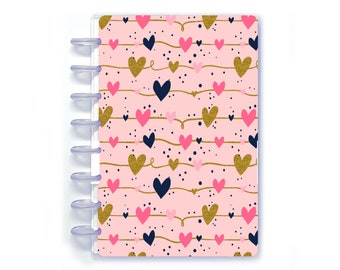 Junior Discbound Notebook Kit in Hearts and Dots with Reversible Covers, 8-Disc Punched with Reversible Covers | Notebookily® C104