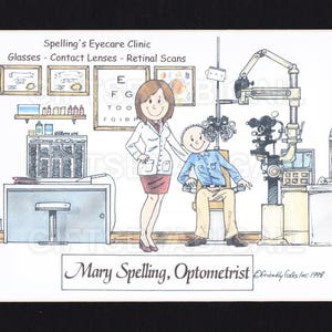 OPTOMETRISTA Imagem de desenho animado personalizada, presente de pessoa - Impressão fosca personalizada 8x10 ou 9x12, chaveiro ou ímã