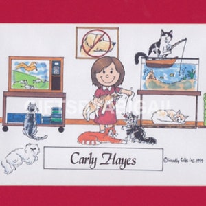 CAT LOVER Personalized Cartoon Picture Pic People Pic Gift - Custom Matted Print 8x10 or 9x12, Keychain or Magnet