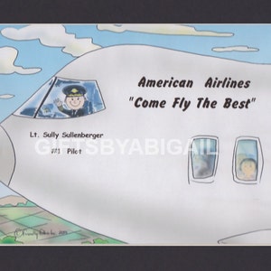 COMMERCIAL PILOT Personalized Cartoon Person Picture People Pic Gift - Custom Matted Print 8x10 or 9x12, Keychain or Magnet