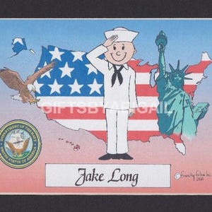 US Navy Personalized Cartoon Gift – Custom Military Picture with Name – Navy Graduation or Deployment Keepsake, 8x10 or Magnet