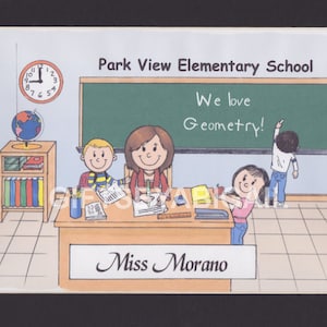PROFESSOR DE ESCOLA FUNDAMENTAL Imagem de desenho animado personalizada, presente de pessoa - Impressão fosca personalizada 8x10 ou 9x12, chaveiro ou ímã