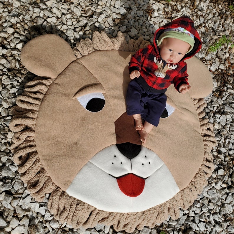 Baby shower gift idea Lion Face Soft Baby Accent Rug in an original unique and handmade design
