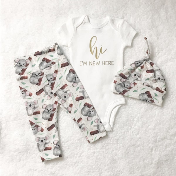 Koala Coming Home Outfit, Newborn Baby Outfit, Baby Girl Oufit, Custom Newborn Gift, Shirt/Pants/Leggings/Hat