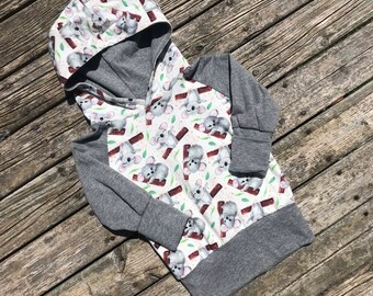 Grow With Me Hoodie, Grey Koalas, fits 9m to 3years, Unicorn Hoodie, Baby Hoodie, Kids hoodie, Grow Hoodie, Floral Hoodie