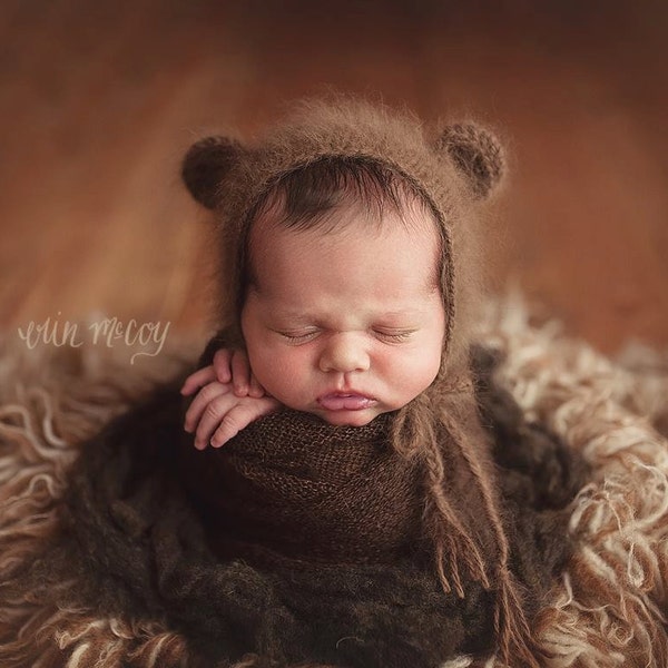 Newborn Angora Bear Hat / Photography Prop / Animal Hat / Newborn Photo Prop / Baby Boy Hat / Knit Baby Hat / Baby Bear Bonnet / Softest Hat