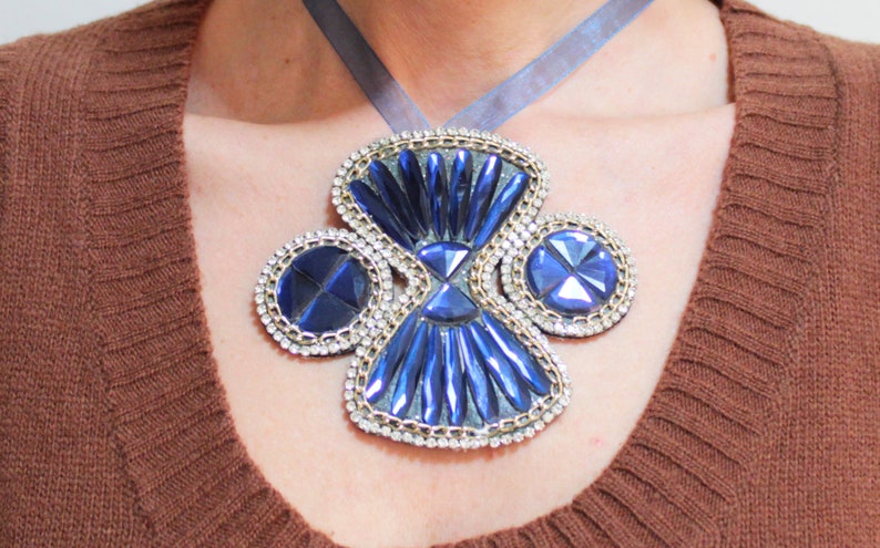 Minimal Rhinestone Beads and Chain Embroidery Choker Necklace Chunky Chokers Festival Necklace ooak Unique Gift For Her