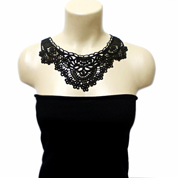 FREE SHIPPING-Luxury Handmade Cotton Lace Applique necklace - Black- Woman Accessories - Black cotton Necklace-- Woman Applique - OOAK