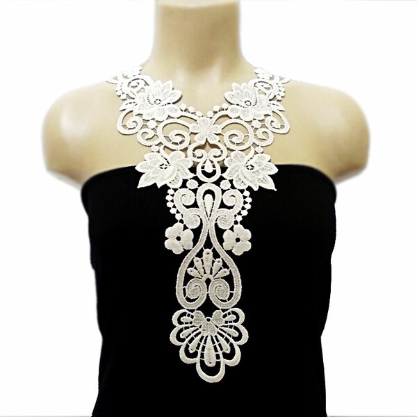 FREE SHIPPING- Luxury Handmade Cotton Lace Applique Collar, necklace- White- Woman Accessories- Oriental Style- Harem Design- OOAK