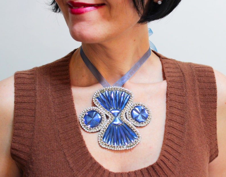 Minimal Rhinestone Beads and Chain Embroidery Choker Necklace Chunky Chokers Festival Necklace ooak Unique Gift For Her