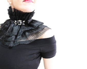 Black Detachable Ruffle Collar Unique Gifts Peter Pan Collar Black Collar Vintage Collar Statement Necklace Gift For Her High Collar Choker