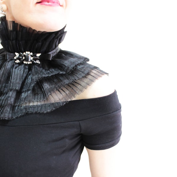 Black Detachable Ruffle Collar Unique Gifts Peter Pan Collar Black Collar Vintage Collar Statement Necklace Gift For Her High Collar Choker