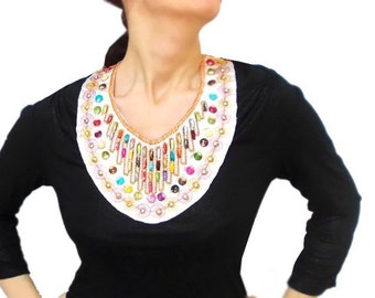 Unique Gifts Bib Necklace Statement Necklace Satin Bead Embroidered NecklaceColored Jewelry Necklace Body Jewelry Gift For Her Gift Mom