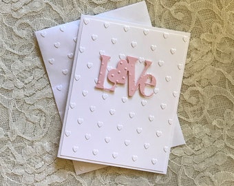 Handmade Greeting Cards; Love Card, Pink and White, Embossed Hearts ...