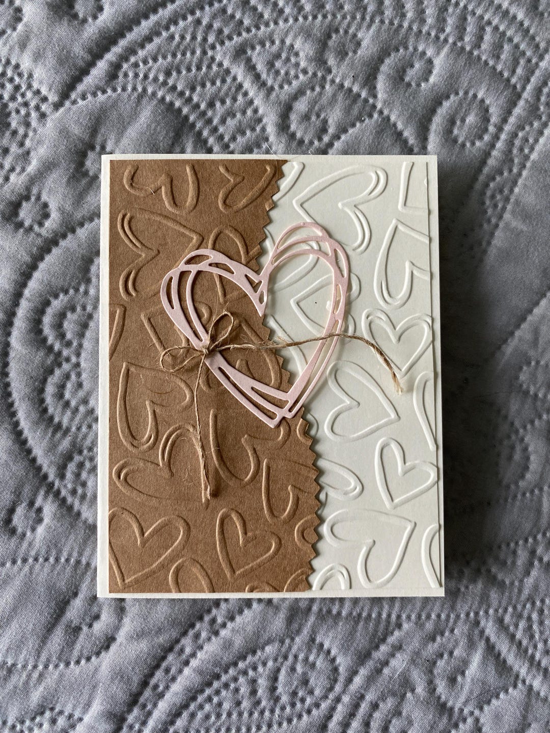 Handmade Greeting Card; Love Card, Pink and White Card, Embossed Hearts ...