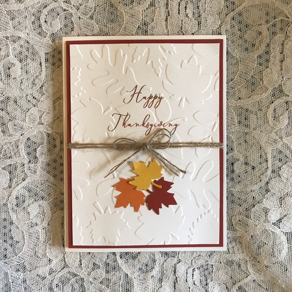 Handmade Greeting Card: Happy Thanksgiving, Thankful, fall leaves, autumn, fall colors, colorful leaves