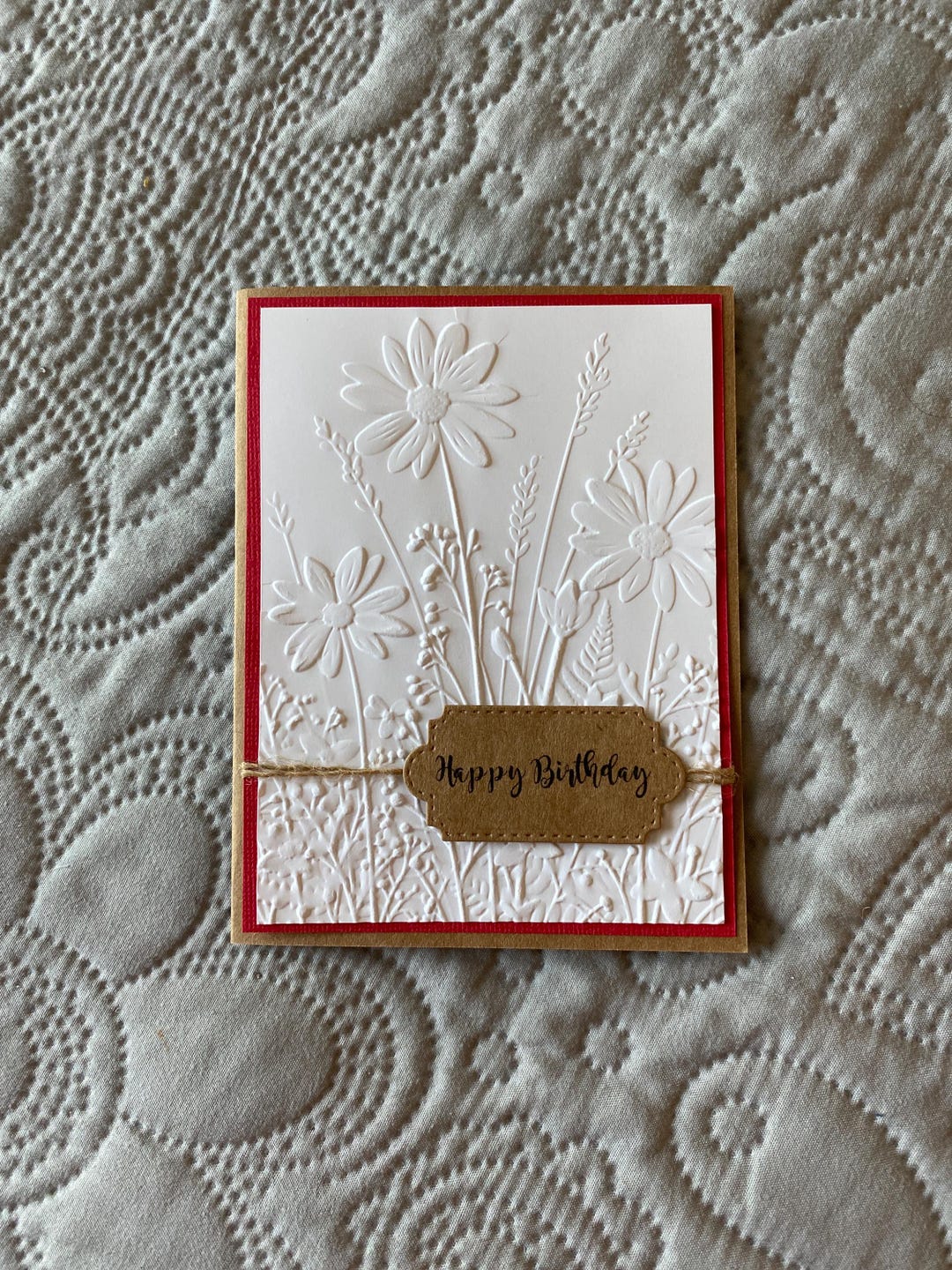 Handmade Embossed Flower Birthday Card: Red and White - Etsy