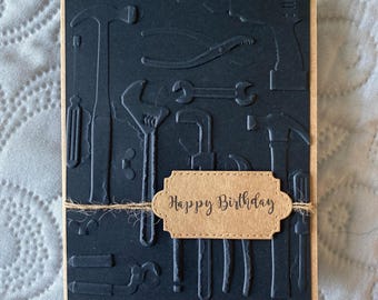 Handmade Handyman Birthday Card: Tools Embossed Card