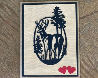 Handmade card, card with deer. Card with a stag, wildlife card, nature, Valentine’s card for hunter.