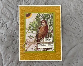 Greeting card handmade: green and yellow Mother’s Day card, nature card, botanical Mother’s Day Card