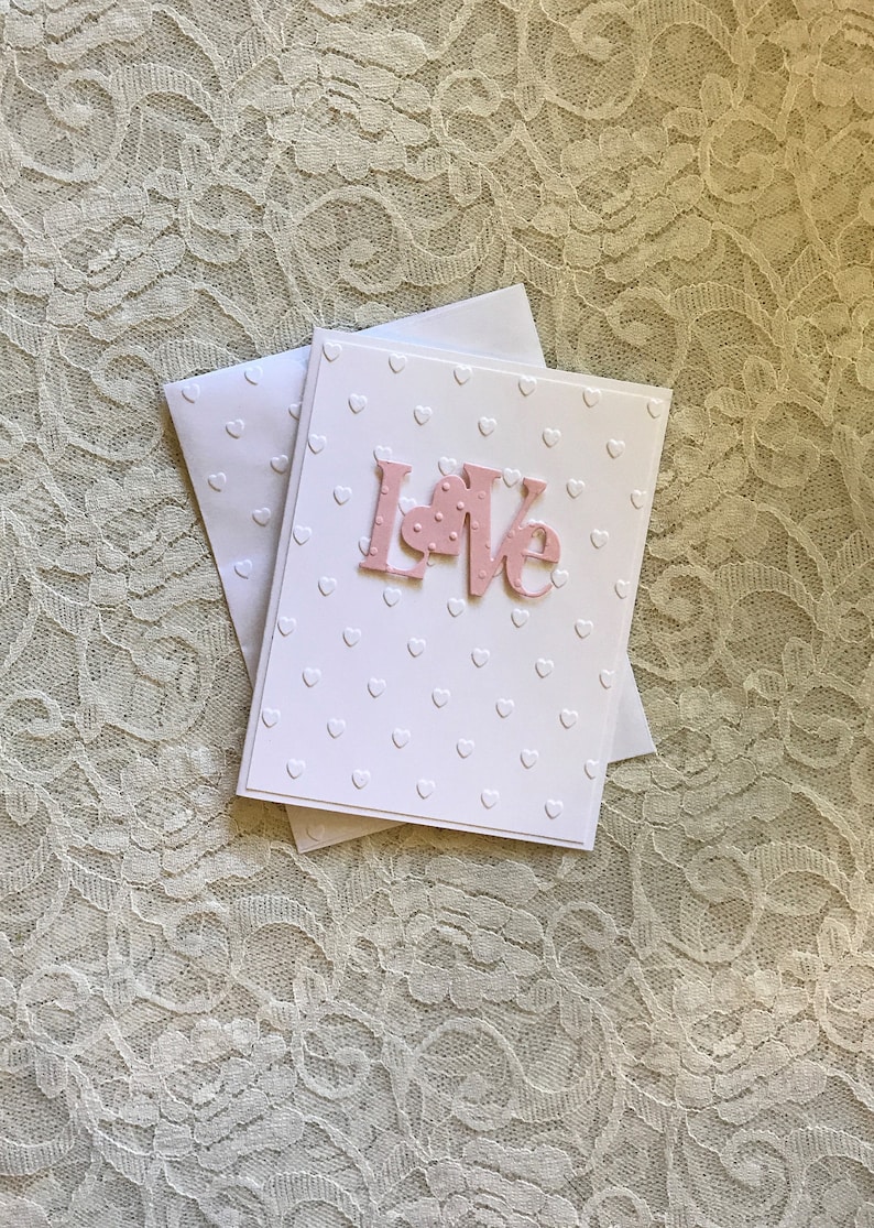 Handmade Greeting Cards; Love Card, Pink and White, Embossed Hearts ...