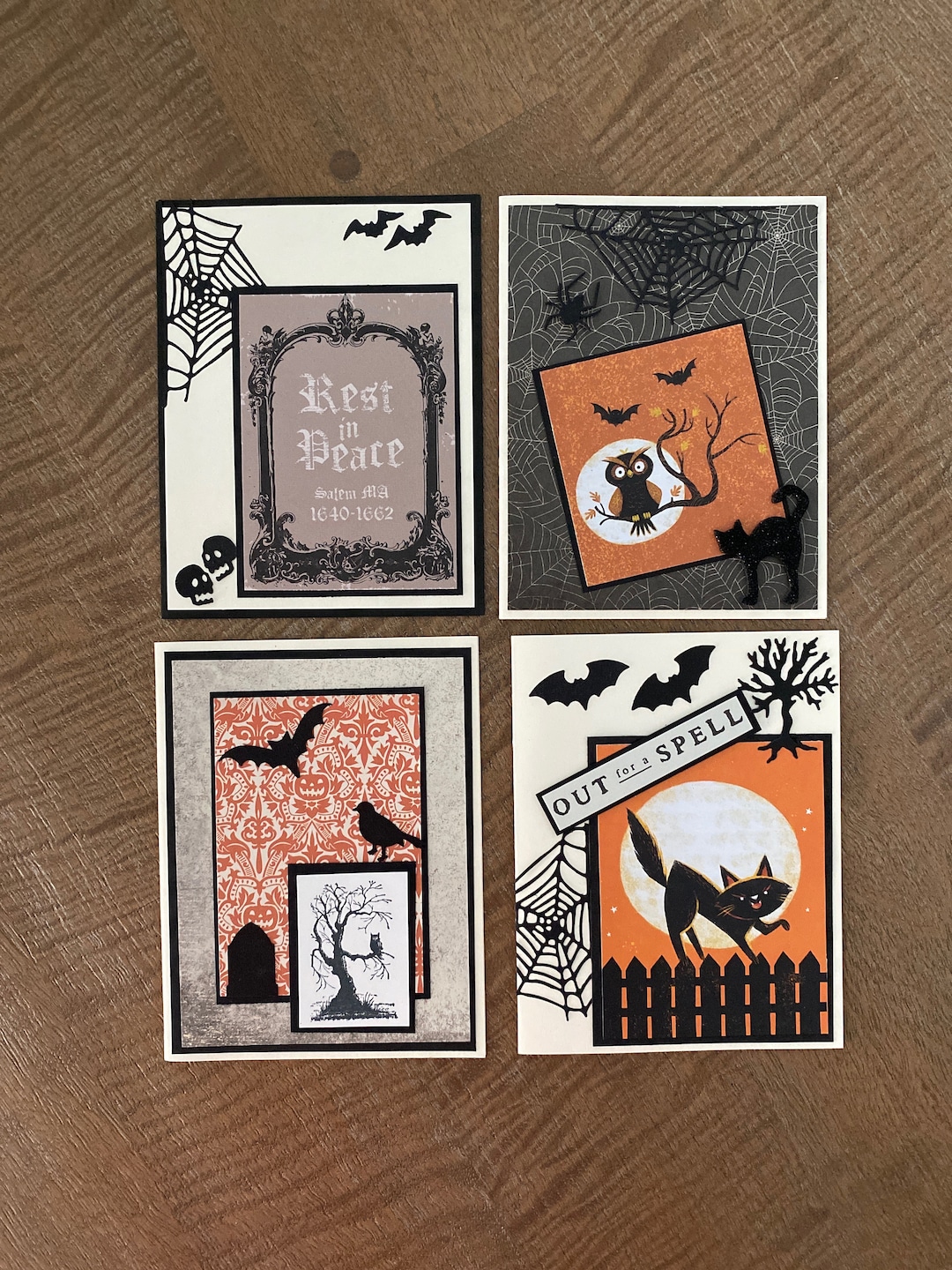 Greeting Cards Handmade: OOAK Set of 4 Halloween Cards, Black and ...
