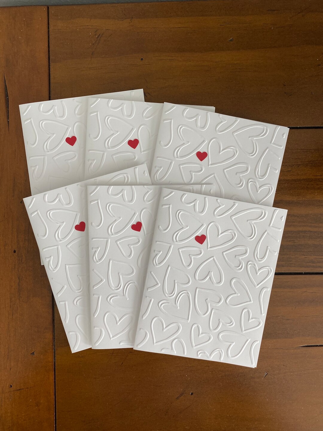 Handmade Embossed Heart Cards: Set of 6, Red & White Valentine Cards ...