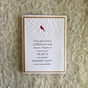 Greeting cards handmade: sympathy card with red cardinal, simple sympathy card, sympathy card with tree, nature sympathy card