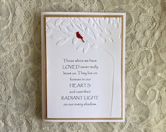 Handmade Sympathy Card: Red Cardinal, Embossed Tree