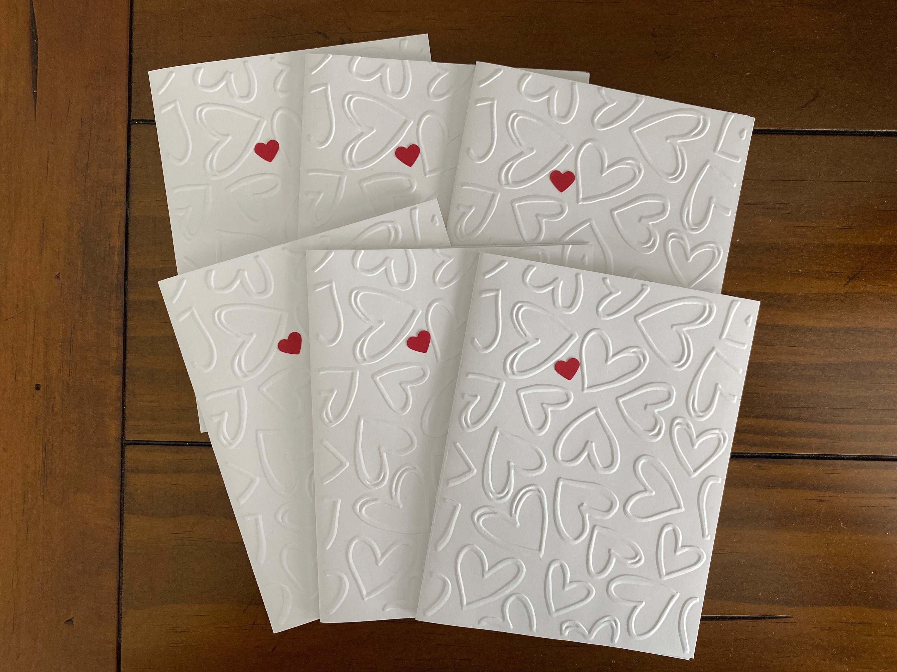 Handmade Embossed Heart Cards: Set of 6, Red & White Valentine Cards ...