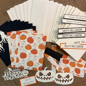 Halloween card kit to make 8 Halloween, fall or Thanksgiving cards. DIY holiday cards.