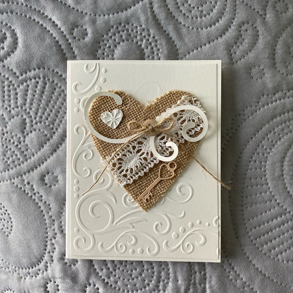 Greeting card handmade: Mother's Day card, Birthday, Anniversary Card, love card, fancy card, burlap & lace heart