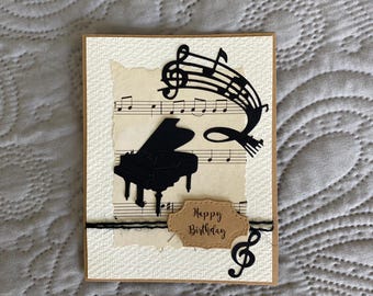 Handmade Piano Birthday Card: Vintage Sheet Music