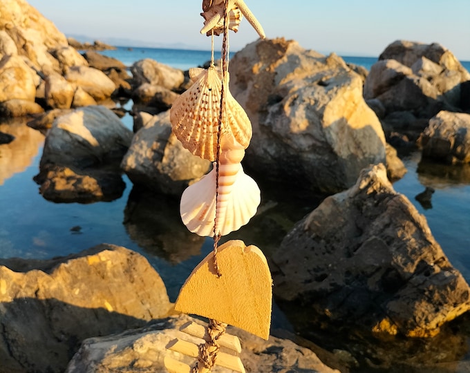 Seashells Wall hanging, Farmhouse decor, Beach house decor, Seashell art,Natural Seashell Wind Chimes, Beach Cottage Seashell Wind Chime