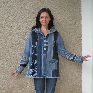 Hooded Jacket, Upcycled Clothing by EcoClo, Denim Collection, size M image 2