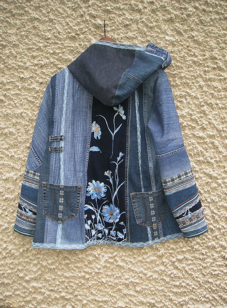 Hooded Jacket, Upcycled Clothing by EcoClo, Denim Collection, size M image 5