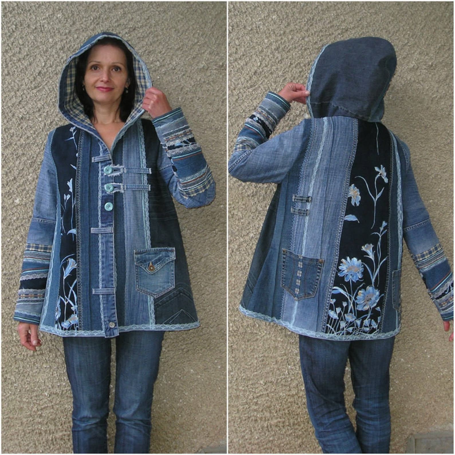 Hooded Jacket Upcycled Clothing by EcoClo Denim Collection | Etsy